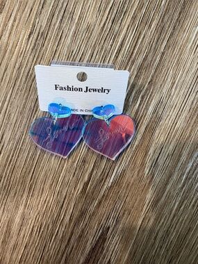 Taylor Swift Iridescent Blue Heart Dangle Earrings
